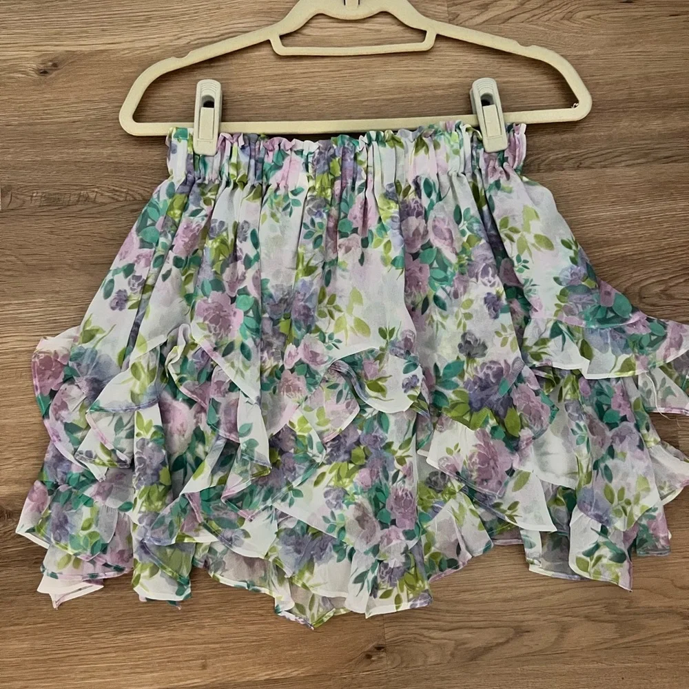 For Love & Lemons Floral Ruffle Skirt - Picture 1 of 4